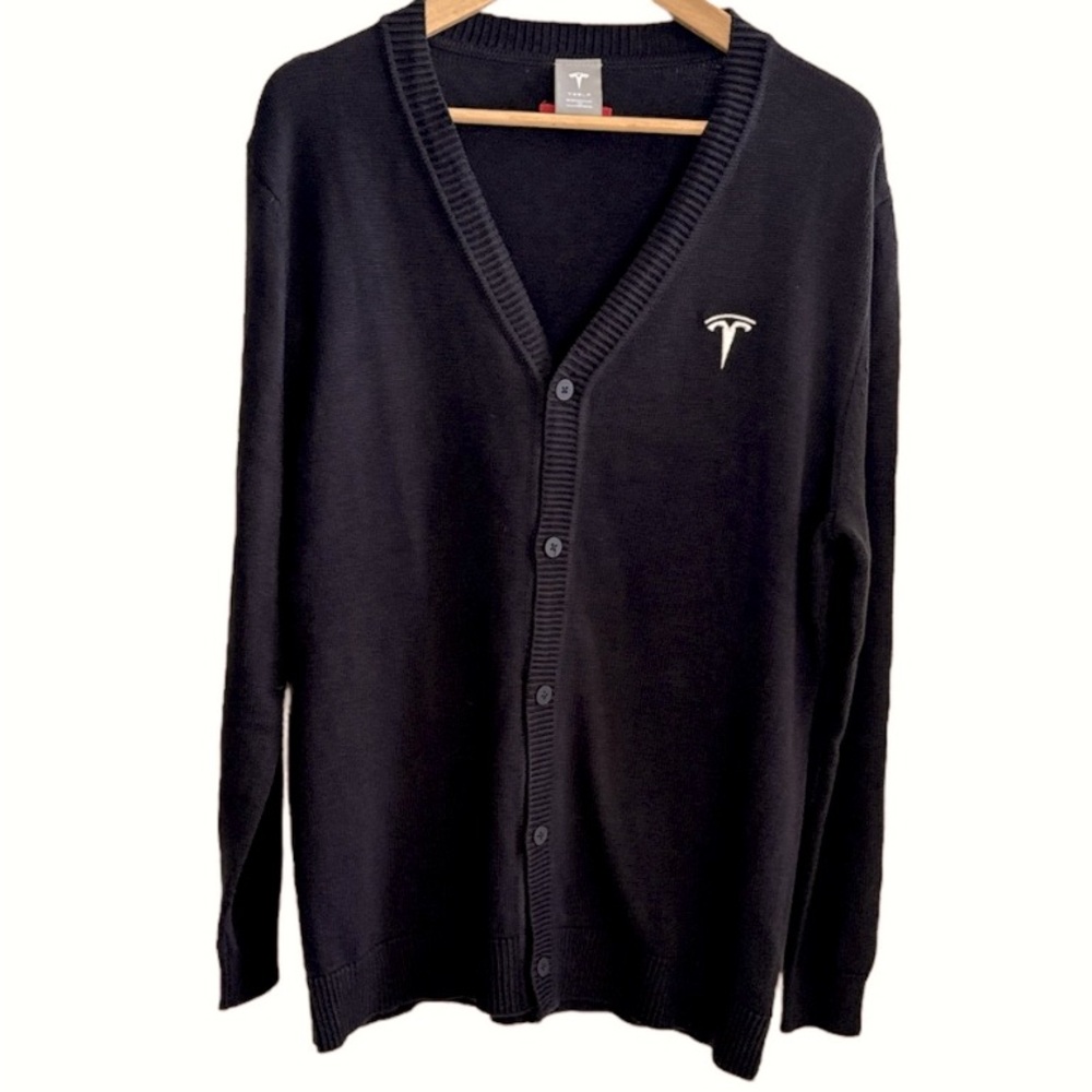 Tesla Motor Black Cardigan Sweater Medium Button Up